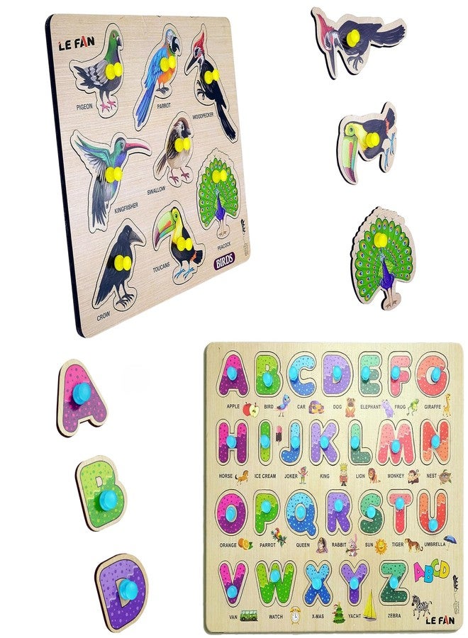 Lefan® Kids Fort Pre Nursery Educational Jigsaw Puzzles for Adults Kids Learning Toys Kit Board Game 2 pcs Set of ABCD Alphabet & Birds Educational Toy - Image 1